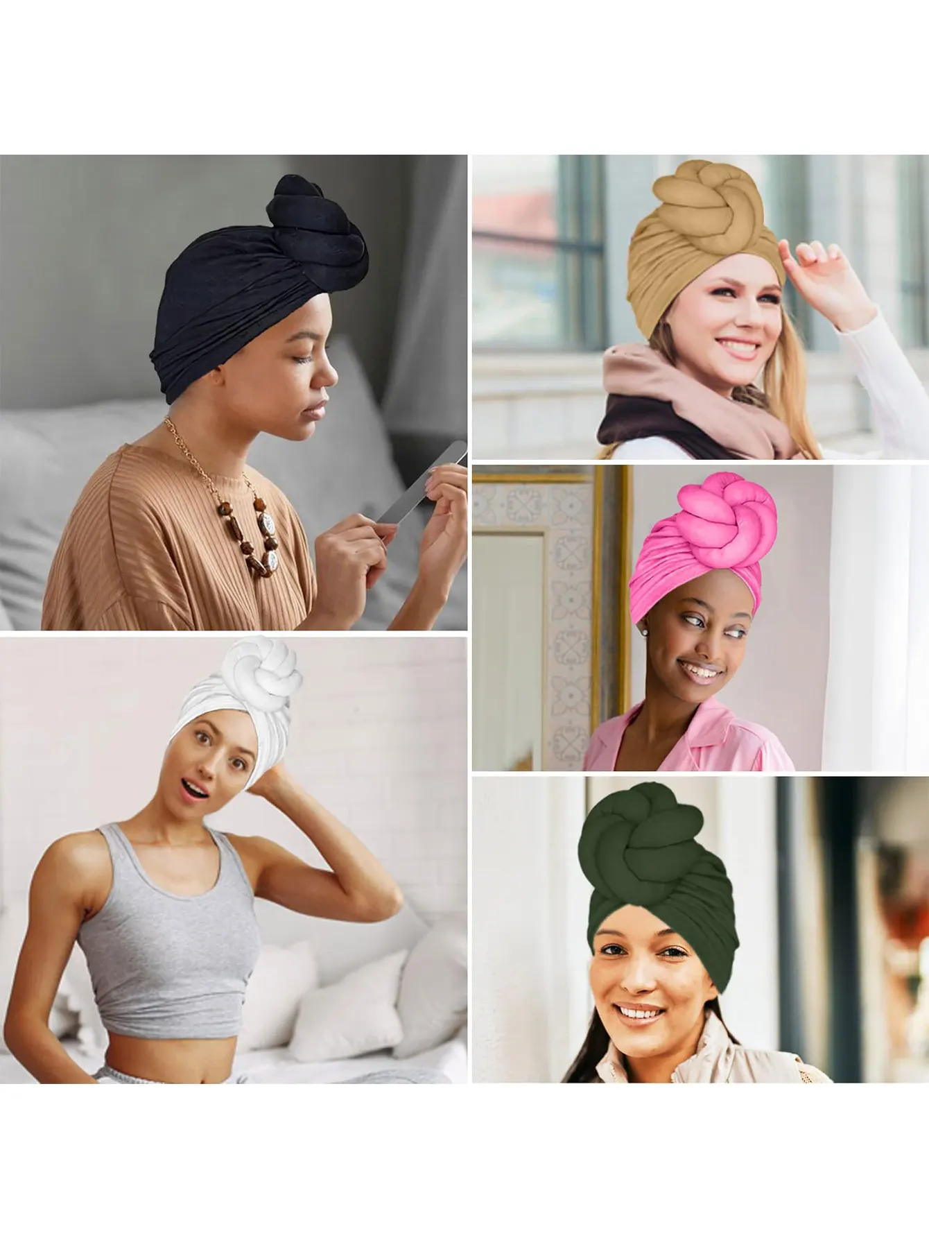 1pcs Elegant Women Turbans Solid Color Handmade Flower Knot African Fashion Chemotherapy Hat Leisure Comfortable Breathable High 2
