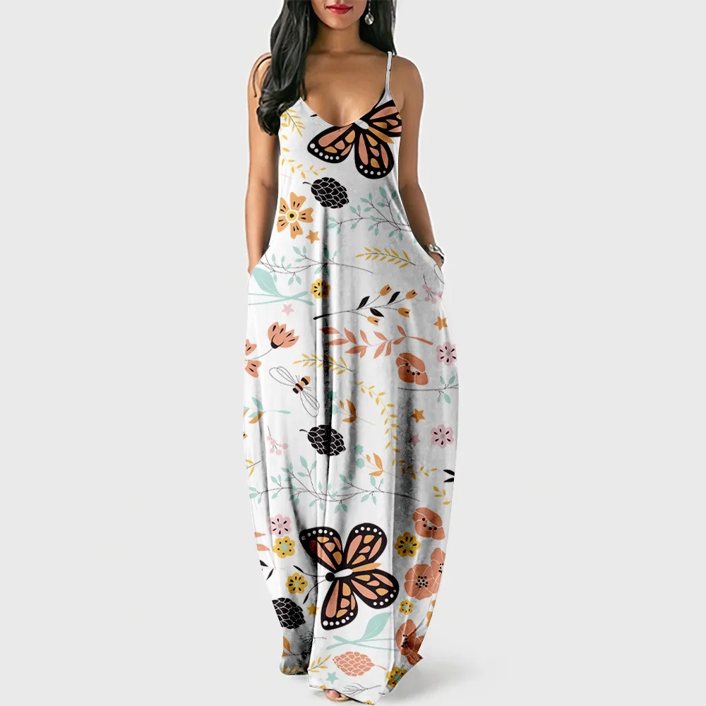 

Vintage Women's Fashion Oversize Maxi Dress Elegant Butterfly Print Party Sundress 2024 Casual Loose Clothing Summer Robe