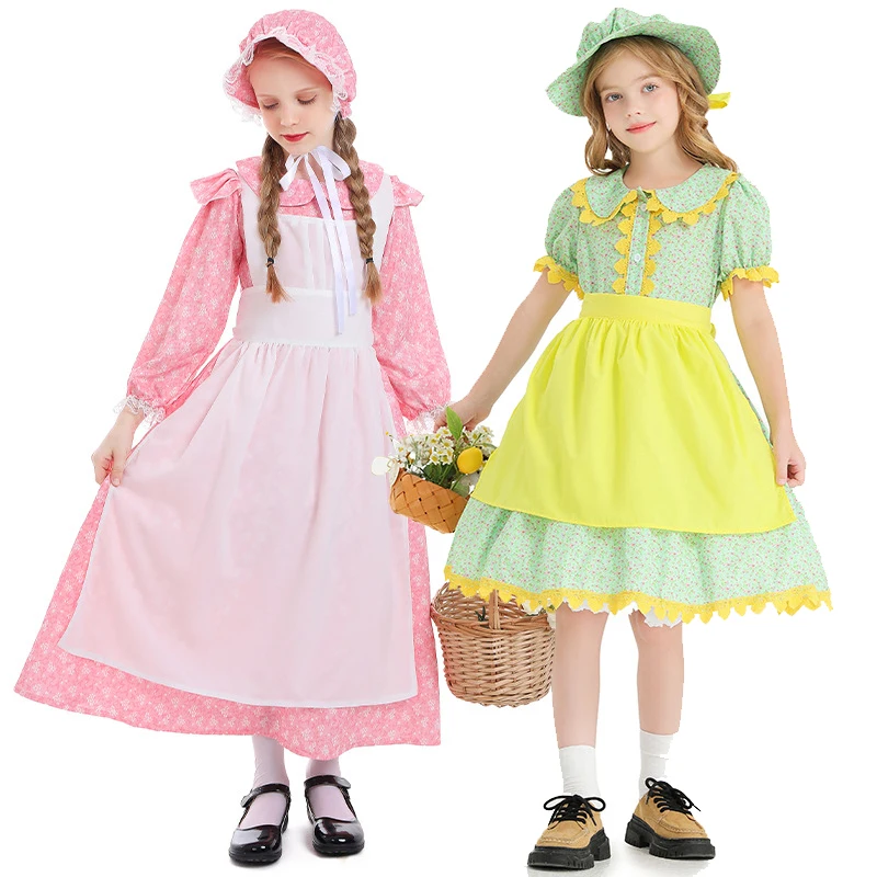Carnival Girl Little House On The Prairie Costume Ringraziamento Pilgrim Pioneer Girl Cosplay Halloween Fancy Party Dress