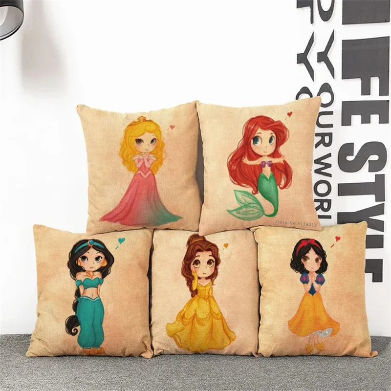 Disney Princess Pillowcase Mermaid Snow White Cinderella Aurora Ariel Belle Jasmine Pocahontas Princess Pillow Cover Girl