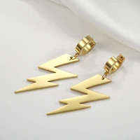 Lightning Bolt Shape Stainless Steel Drop Earrings for Women Girlfriend Party Daily Jewelry Gift Hip Hop Punk Korean Fashion New 1