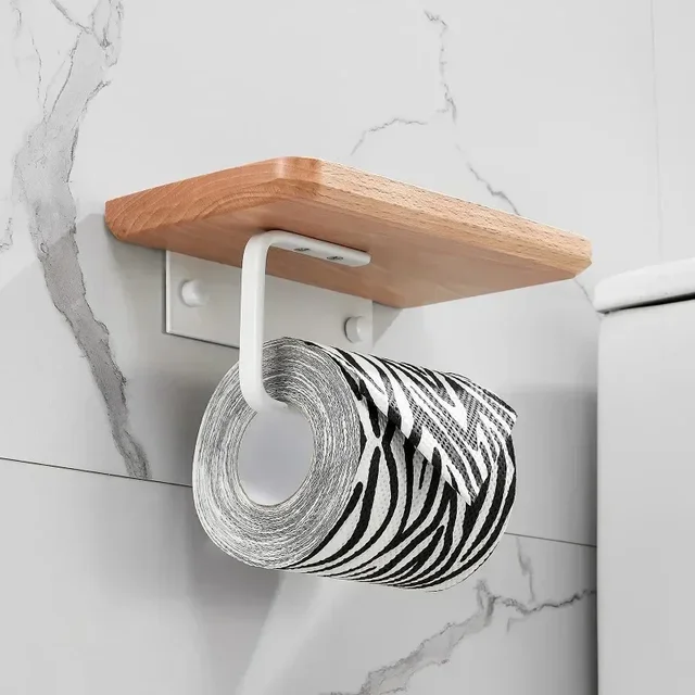 Porte-papier hygiénique en bois, support mural pour salle de bains, support pour téléphone, étagère de rangement pour rouleau de serviettes, accessoires 3