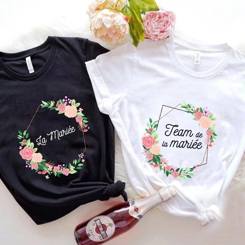 

Team Bride T-shirt Flower Bridesmaid Short contton Bridal Wedding Tops Bachelorette Hen Party Future Bride Tshirt