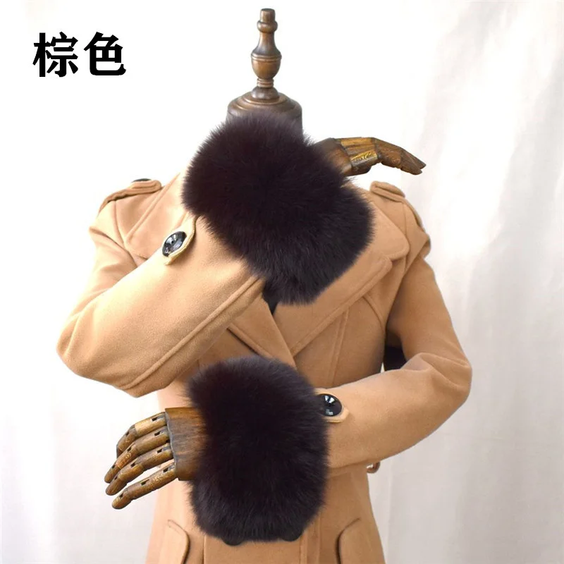 Echt Fox Pelz Manschetten Winter Natürliche Pelz Ärmeln Warme Arm Wärmer Armband Flauschigen Pelz Manschetten Für Frauen Mantel Weibliche Elastische Hülse – Detail 8