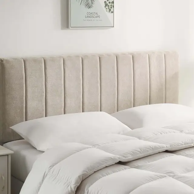 Upholstered Twin Headboard with Easy Assembly, Channel Stitch Design, Wall Mounted and Soundproof Panels in Beige