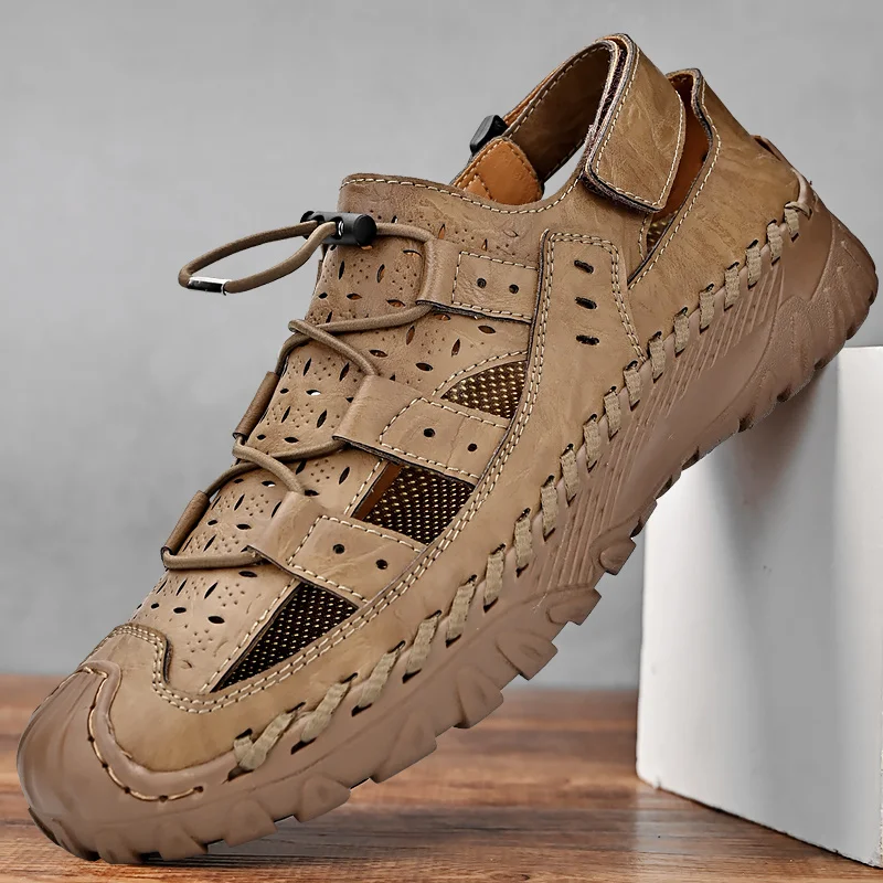 Sandali da escursionismo da uomo Sport all'aria aperta Estate Pelle Casual Trekking Walking Escursionismo Scarpe a punta chiusa_voghion.com