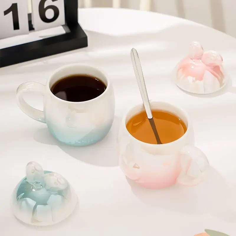 

1pcs 300ml Cute Rabbit Mug Girl Heart Couple Ceramic Water Cup High Beauty Cup ins Style Coffee Cup with Lid Spoon mugs cups