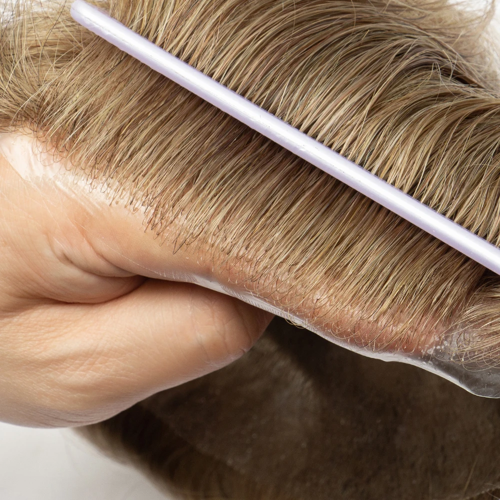 

0.04-0.06mm Ultra-Thin Skin Invisible Wig Male Natural Hairline Men Capillary Prosthesis Human Hair Prosthesis System