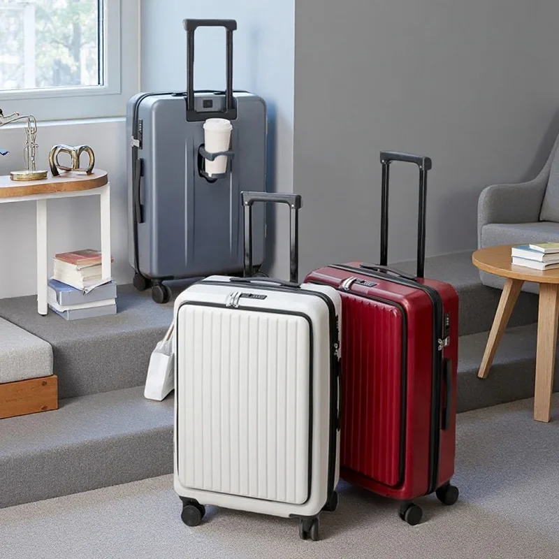 Multi-Functional Front Open Roller Suitcase with Cup Holder USB ...