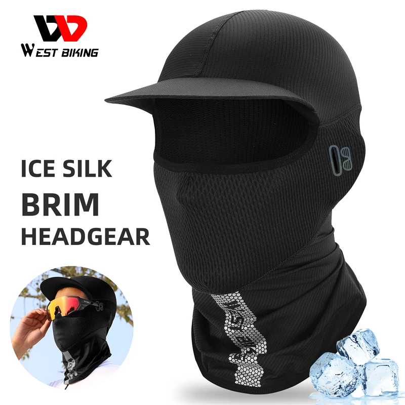 

WEST BIKING Summer Headgear With Visor Brim Bicycle Full Face Cover UV Protection Cool Mesh Mask Men Cycling Cap Sport Balaclava