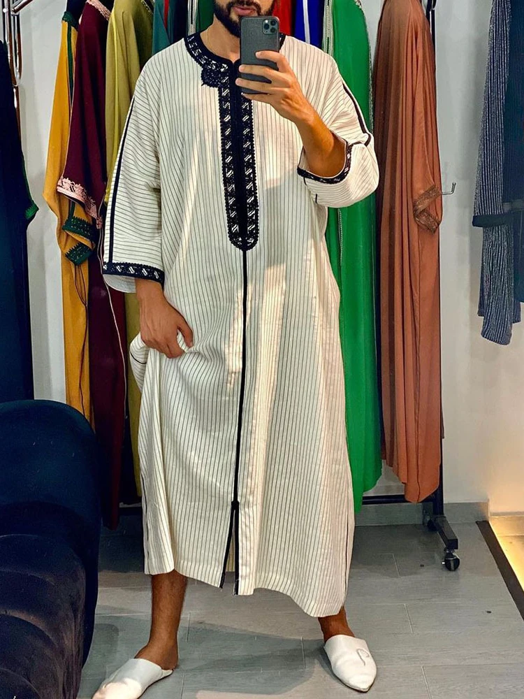 Kaftan African Ethnic Style Men's Long Embroidered Casual Muslim Robe Pakistan Caftano  Muslim  Islamic Clothing Men Muslim Sets