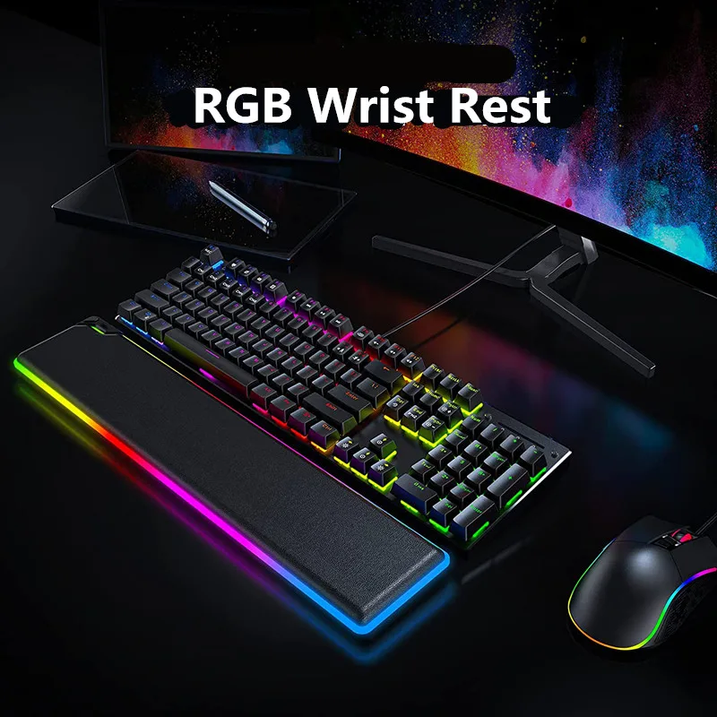 

RGB Wrist Rest PU Keyboard Wrist Pad Memory Foam Ergonomic 16 Lighting Modes Pad for 104 Keys Keyboard Gaming