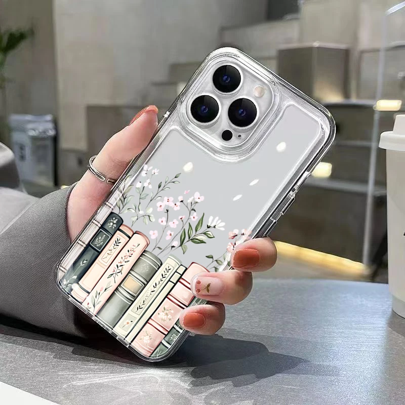 Soft Clear Phone Case with Retro Floral Decor and Book Cover Design