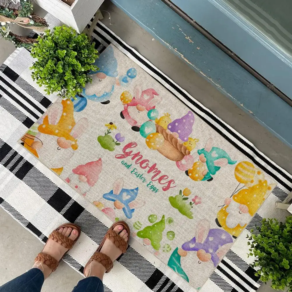

Holiday Door Mat Easter Bunny Gnome Doll Door Mat with Colorful Egg Pattern for Room Bedroom Office Non-slip Entrance for Easter