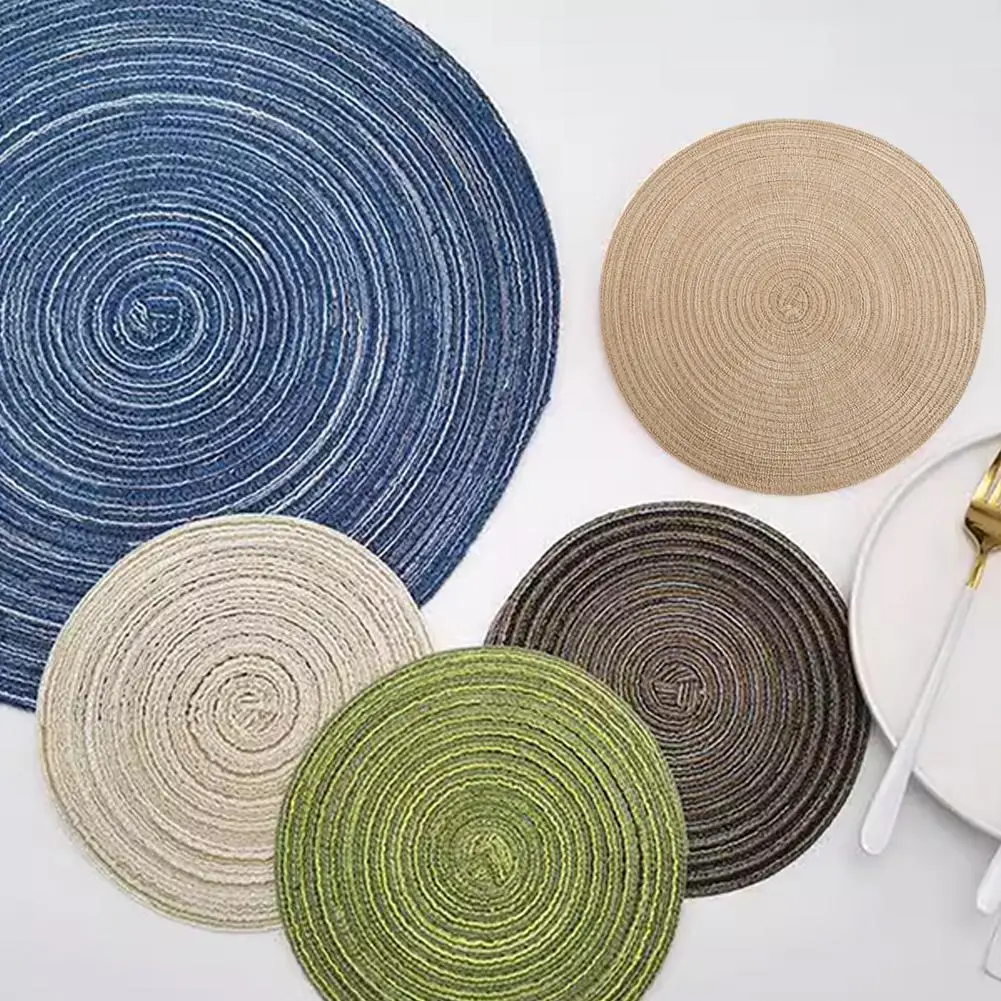 

4pcs Round Braided Placemats For Table Washable Heat Resistant Anti-Slid Mats Home Kitchen Resistant Christmas Dinner Decor Z7M1
