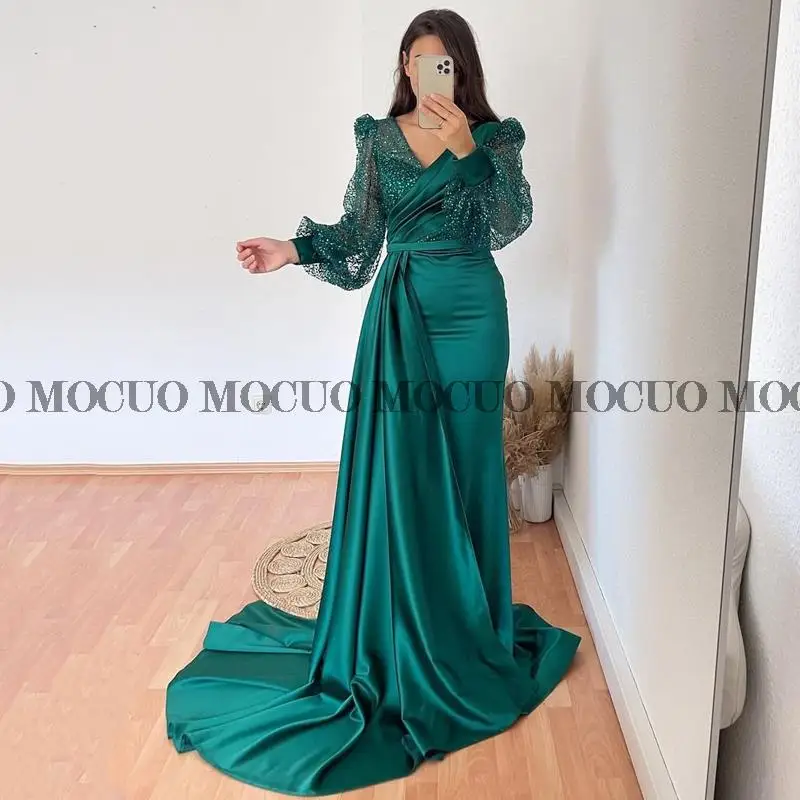 

Sexy Prom Evening Dresses Puff Sleeve Glitter Party Dress Floor Length Mermaid Cocktail Gowns Saudi Arabia Plus Size