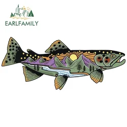 EARLFAMILY Cartoon Snake River Mountain Trout Sticker Car Bumper Window Decals Fishing Art Waterproof Car Stickers