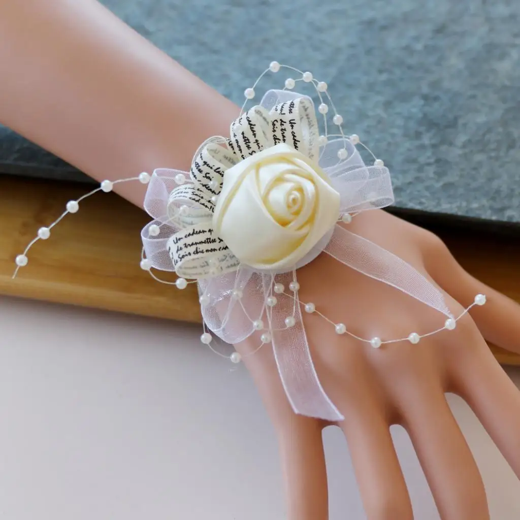 

New Romantic Pearls Wrist Corsage Wedding Party Prom Bridesmaid Hand Flowers Headwear DIY x 6 x 4 cm