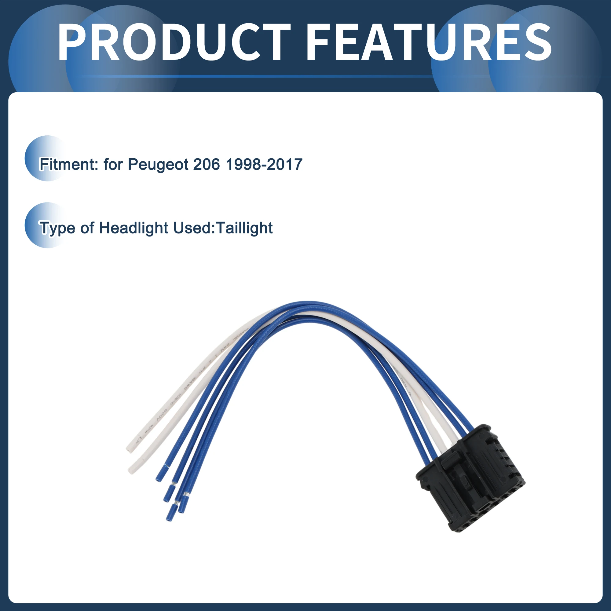 푸조 206 98-17용 UXCELL 헤드라이트 배선 하네스 어셈블리, 테일라이트 램프 와이어 하네스, 12개 단자 포함, 17.5cm, 2세트