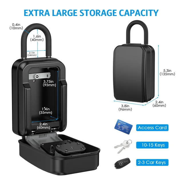 Outdoor Key Lock Box Waterproof Resettable Combination Lockbox with Spare Key Large Capacity Lock Box Portable Black Lock Box 2
