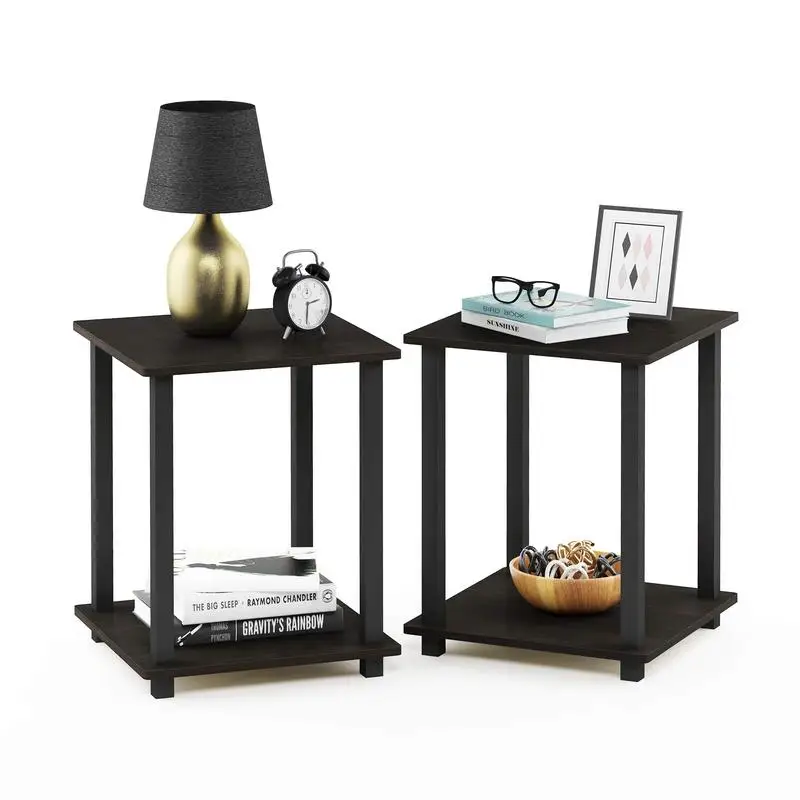 

Furinno Simplistic End Table, Set of Two, Espresso/Black,Cheap Furniture