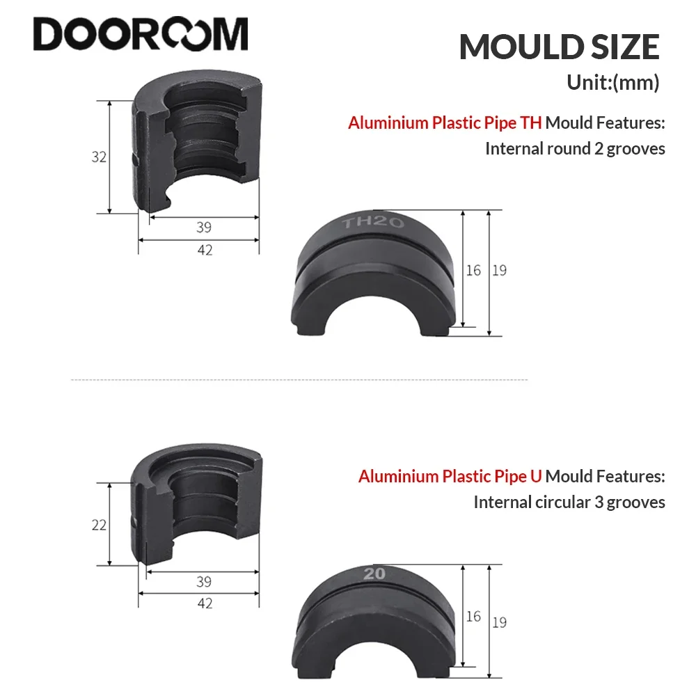 DOOROOM U TH Type 16/20/25/32 Customisable Die Heads for 1632 Tube Press Pliers 3