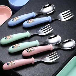 Baby Gadgets Tableware Set Children Utensil Stainless Steel Toddler Dinnerware Cutlery Cartoon Infant Food Feeding Spoon Fork