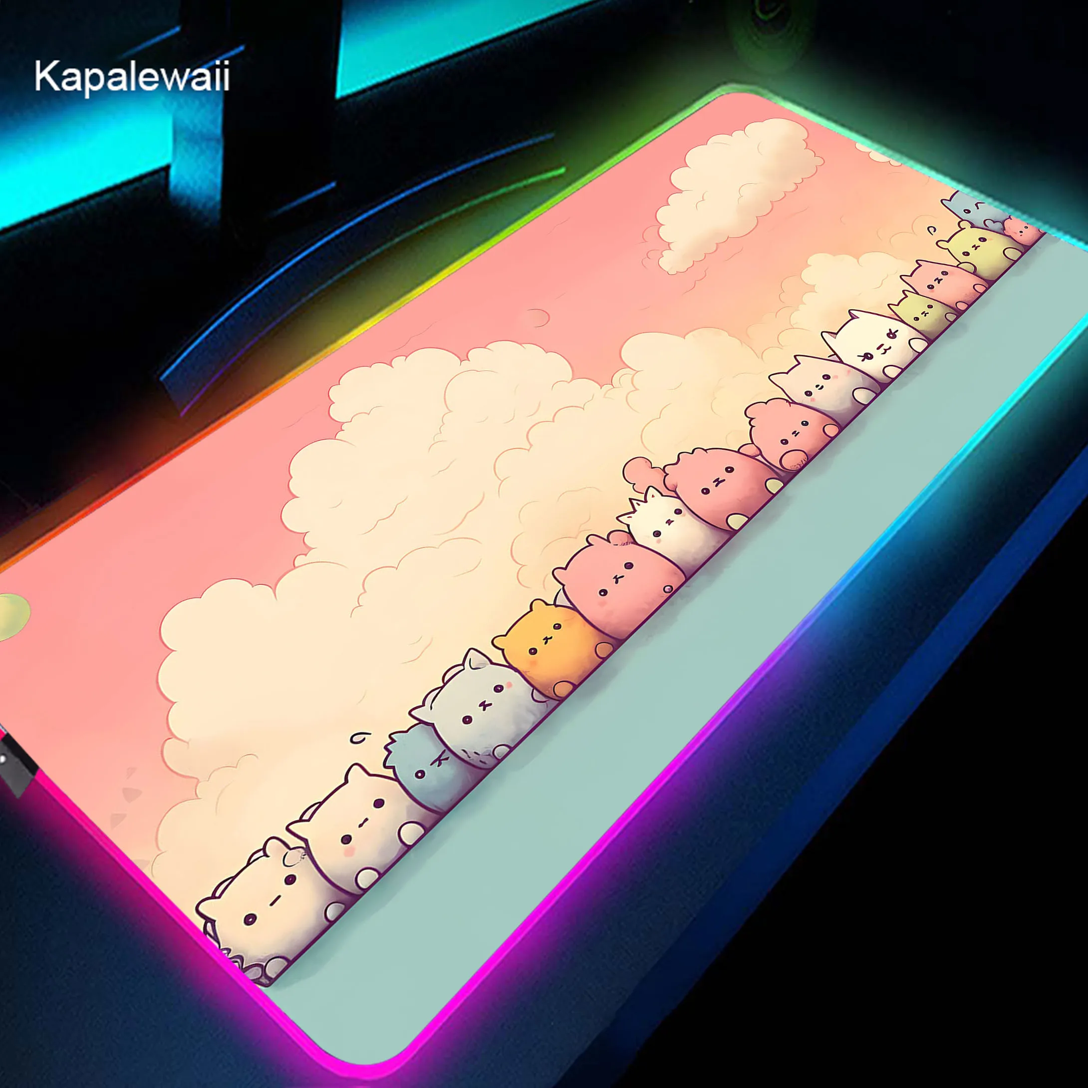 

Коврик для мыши Kawaii Cat RGB, игровые аксессуары, коврик для мыши, компьютерная клавиатура, коврик для мыши, геймерский светящийся Настольный коврик, резиновый коврик для мыши