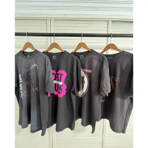 

Лето 2024, летняя американская винтажная промытая хлопковая свободная футболка с круглым вырезом в стиле Св. Майкла для мужчин и женщин с коротким рукавом