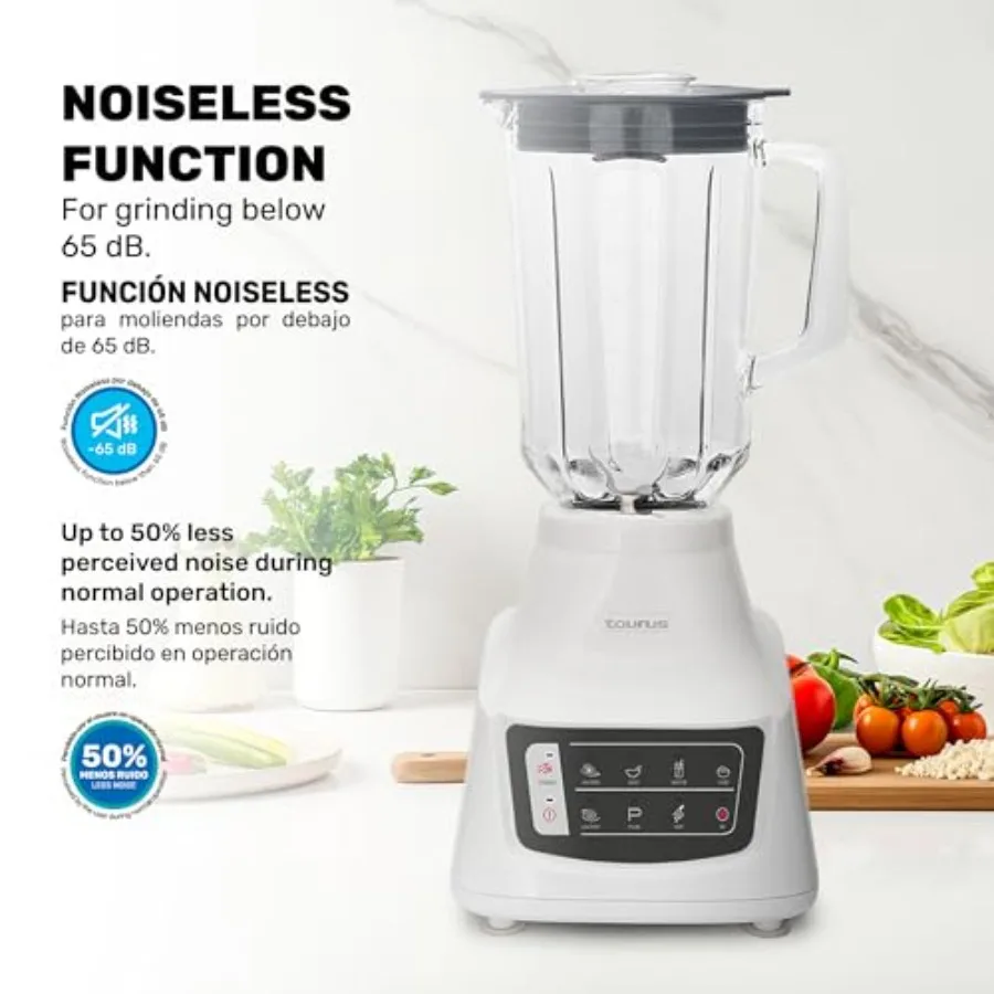 Quiet Powerful Blender 1050W with 1.5L Glass Jar Stainless Steel Blades 9 Speed Settings Up to 50 Less Noise Ideal for Smoothie