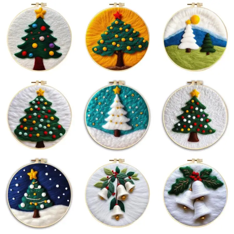 Wool Felting Painting Christmas Tree Falted Wool Art Embroidery Diy Needle Felt Picture Kit Craft Painting Gift