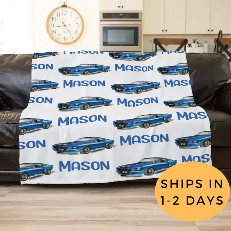 

Car Blanket, Custom Name Blanket, Personalized Throw Blanket, Car Nursery, Car Baby Shower, Large Blanket Custom, Baby Blanket B