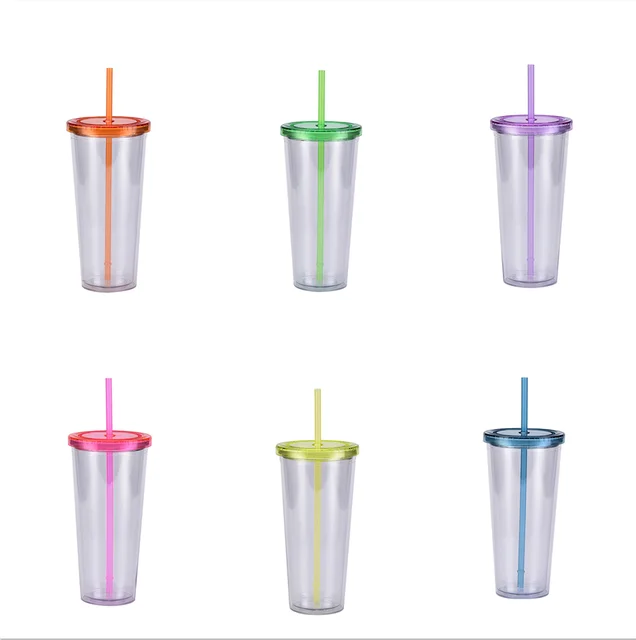 Reusable Double Wall Transparent 350ml 12oz Clear Plastic Cup Cold Cup  Plastic Tumbler With Lid And Straw - Mugs - AliExpress