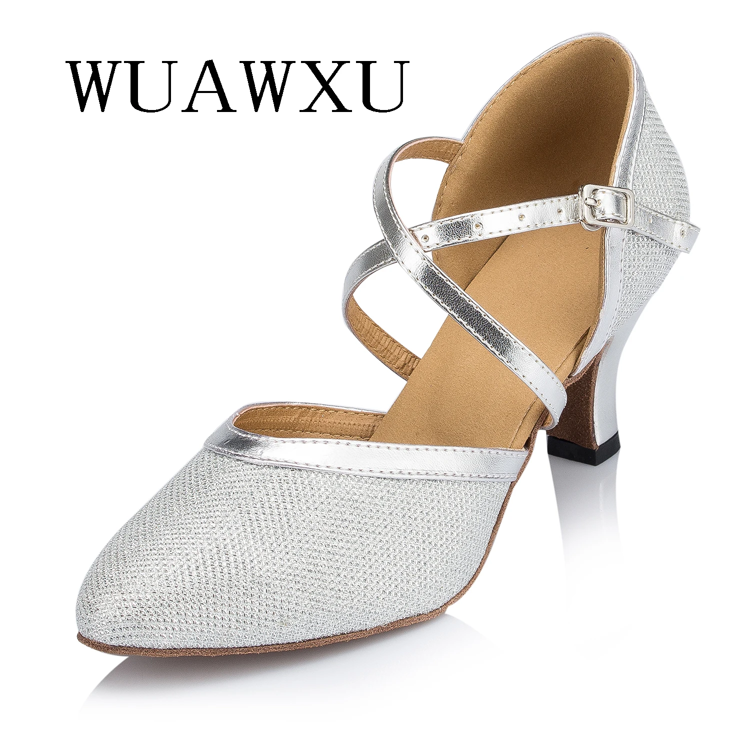 NATASHA Latin Dance Shoes Female Adult Medium High Heels Champagne 7cm Dance Shoes Modern Social Dance Shoes Flash Gold Cha Perf