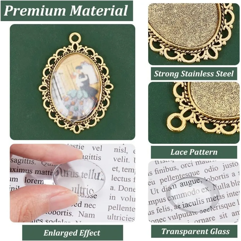 K vassoio pendente 60 pezzi 30 pezzi Ciondolo ovale a 5 colori Lunetta vuota 30 pezzi 25 x 18 mm Piastrelle a cupola cabochon in vetro Trasparente Cameo Memoria  36
