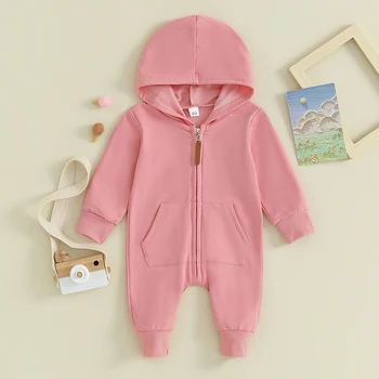 2023-08-25 Lioraitiin 0-12M Newborn Baby Boys Girls Clothing Zipper Hooded Jumpsuit Romper Long Sleeve Outfit Fall Winter Clothe 4