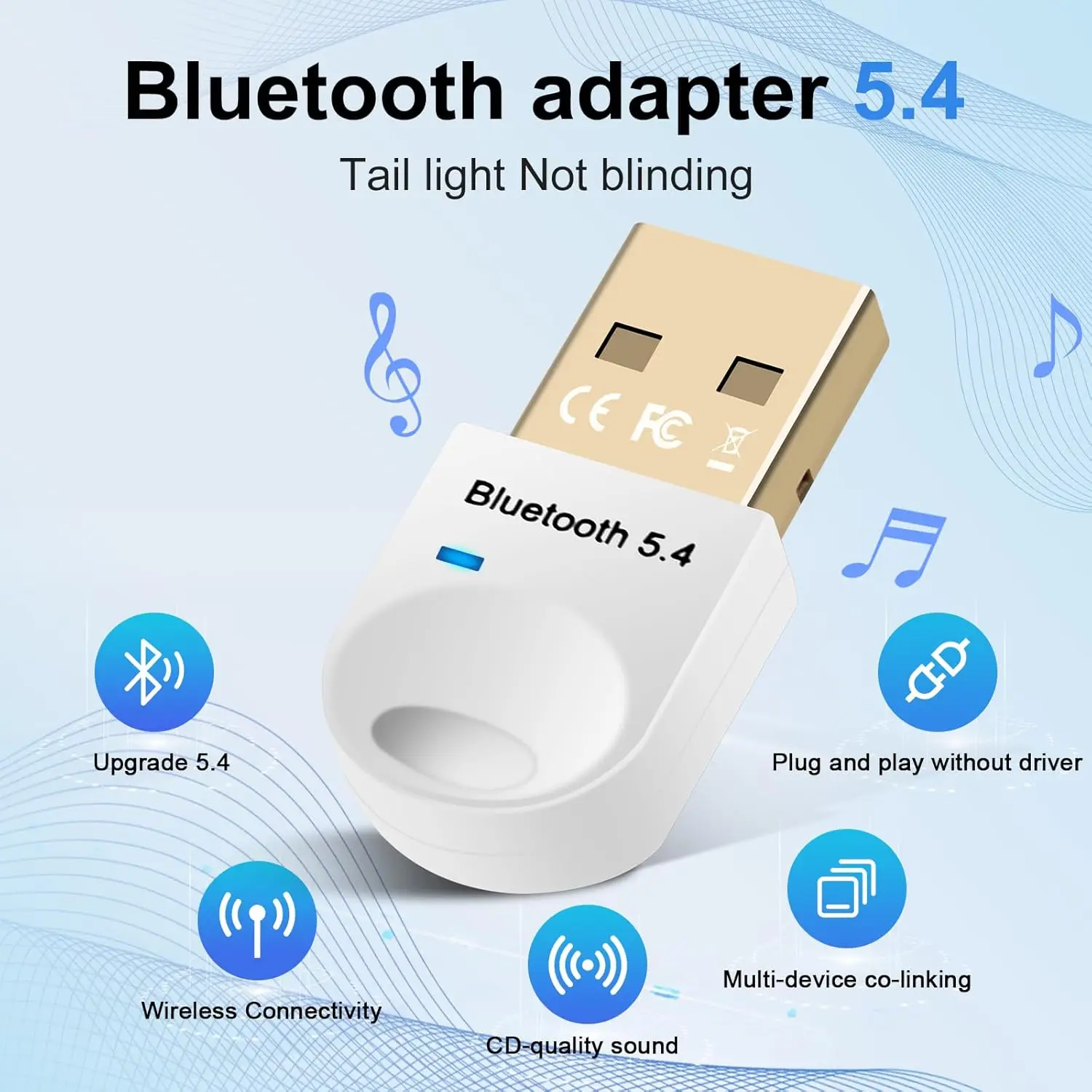 Bluetooth Adapte 5.4, ABS USB Bluetooth Stick for PC, USB Dongle for Mouse, Keyboard, Headphone, Mobile Phone, Tablet
