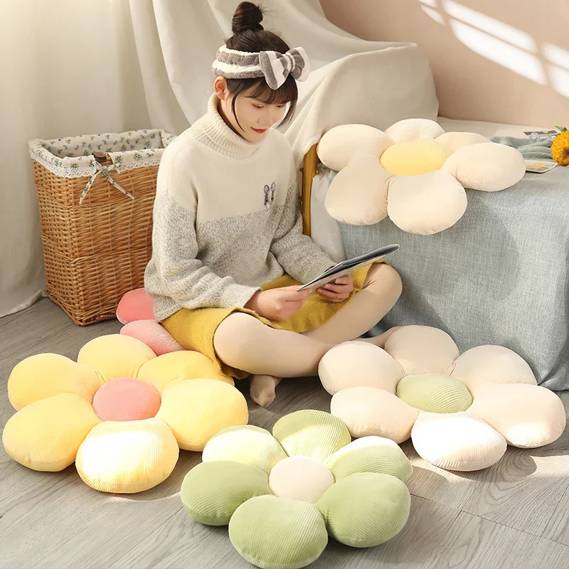 박제 6 꽃잎 꽃 쿠션, 여성스러운 방 장식, 해바라기 베개, 베이 창 핑크 꽃, 침실 좌석 베개, 35 cm, 45cm