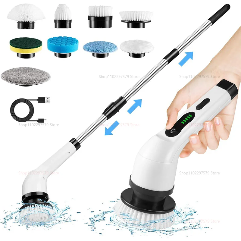 Electric Cleaning Brush2-gear Cordless Rotary Floor Scrubber Wireless with Adjustable Extension Handle Perfect for Home Kitchen