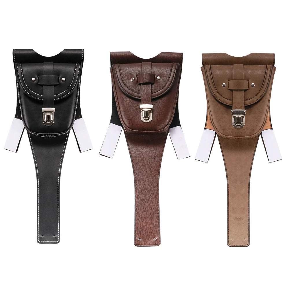 Motorcycle Black Leather Tank Chap Cover Panel Pad Oil Fuel Tank Bag