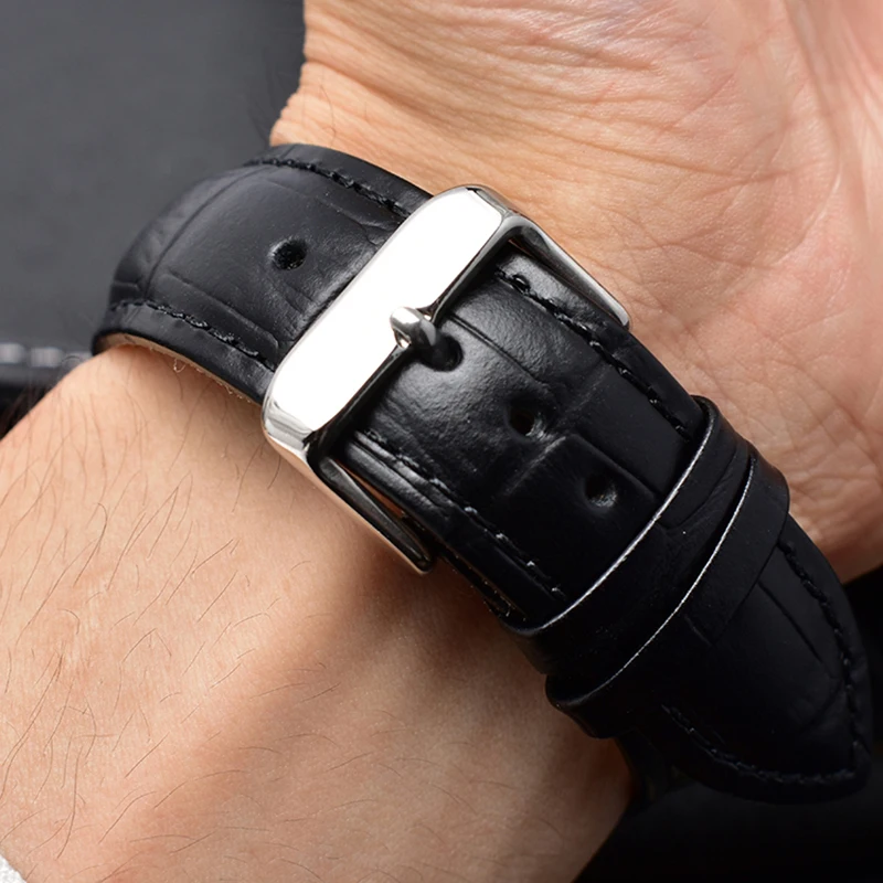 Genuine Leather Watch Band Bracelet Strap, 20mm 22mm, Black Brown