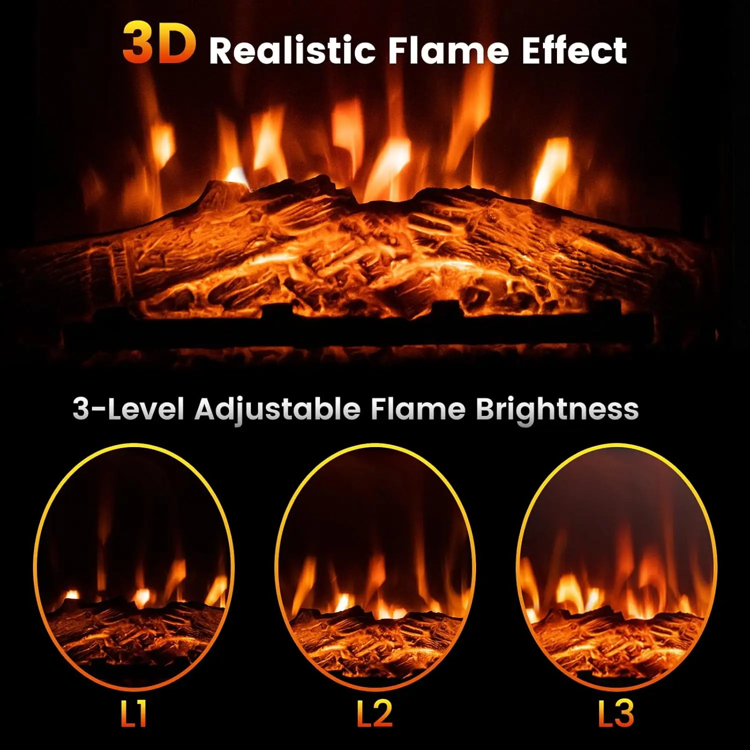 Electric Fireplace with Mantel 1400W Freestanding Mantel Fireplace Heater with Remote Control 3 Flame Brightness Thermostat