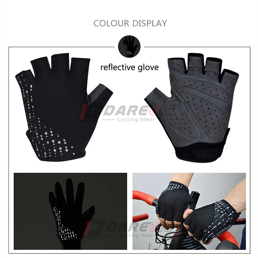 Sports Half Finger Gloves Cycling Gloves Sport Gloves DAREVIE Reflective Cycling Gloves Half Finger Cycling Glove MTB Road Sponge Padded Soft Bike Gloves