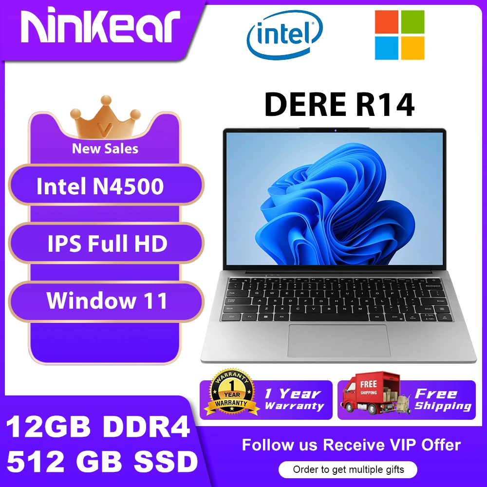 Dere r14 Laptop 14-Zoll-Intel Celeron n4500 ips full hd 12GB RAM 512GB SSD  Büro lernen Computer Windows 11 Notebook