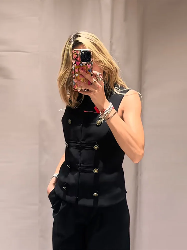 Colete Militar Estilo Napoleão Feminino Preto Sem Mangas Slim Fit Elegante para Escritório e Festas Roupa Casual Vintage para Trabalho 4