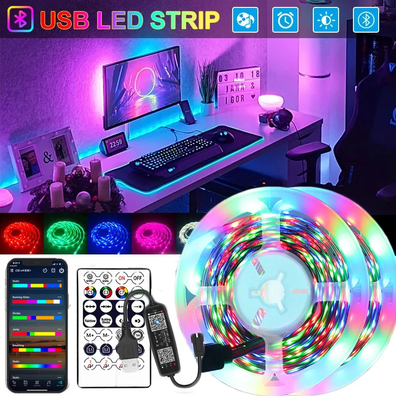 1m20m Led Strip Lights Rgb 5v Led Rgbic Ws2812b Bluetooth Infrared Tape Ribbon Tv Living Room