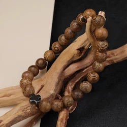 Minimalist Natural Stone Hematite Healing Bracelet (Wood)