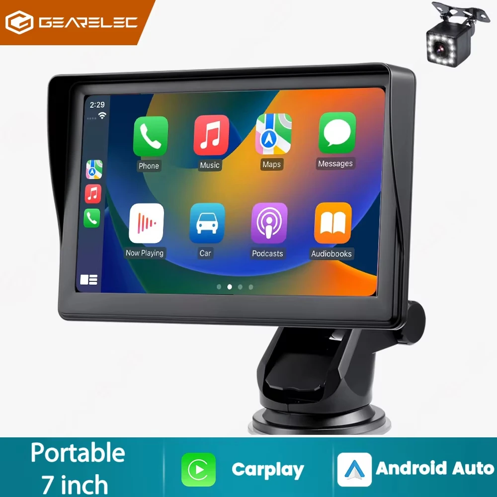 Reproductor multimedia de video para coche con pantalla táctil de 7 pulgadas, universal, portátil, con CarPlay inalámbrico, Android Auto, Bluetooth y FM. 1