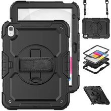  for iPad 10th Generation Case 10.9 Inch , Military Grade Shockproof Protector Silicone Cover Pencil Holder+Handle Shoulder Strap 
