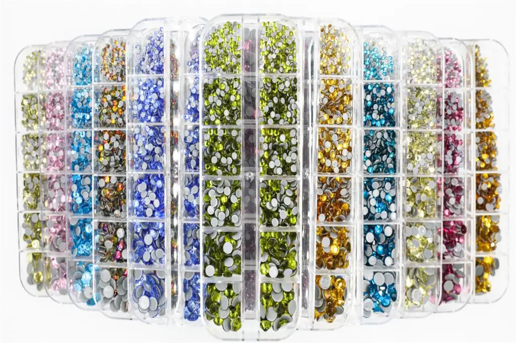 

12Grid Mix Sizes Hot Fix Rhinestones Set Flatback Stone Crystal Glass Strass Glue on Rhinestones for DIY shoe bag Garment